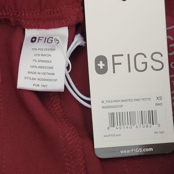 Figs Yola High-Waisted Pant Womens Size XS Petite Burgundy NWT - Picture 4 of 7